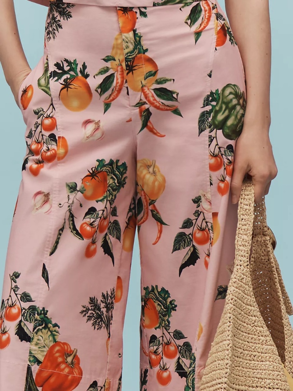 Maeve Anthropologie garden vegetable high-rise printed crop wide-leg pants